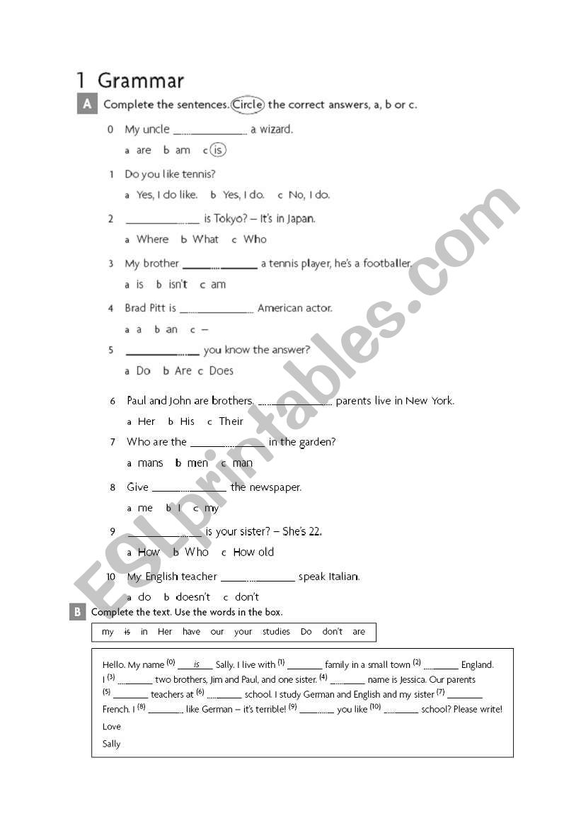 global grammar test worksheet