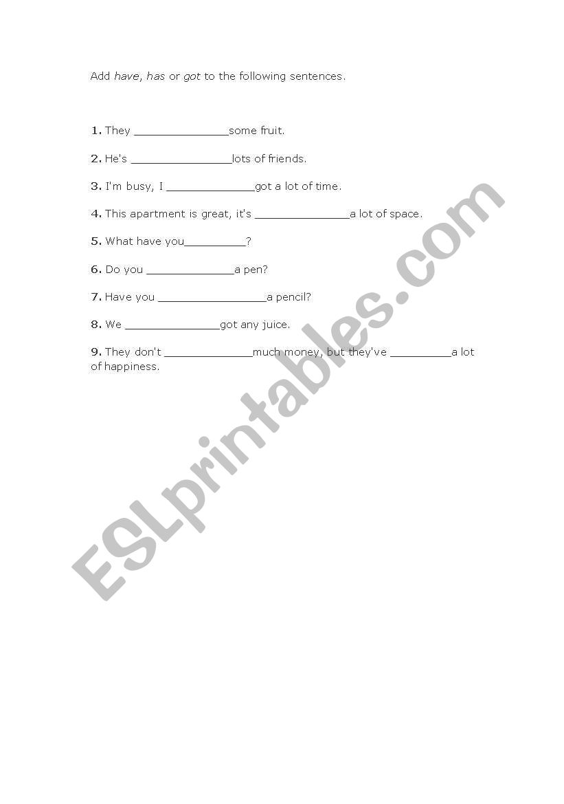 have got / has got worksheet