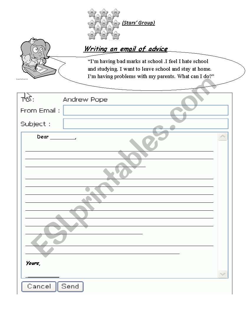 writing an email of advice worksheet