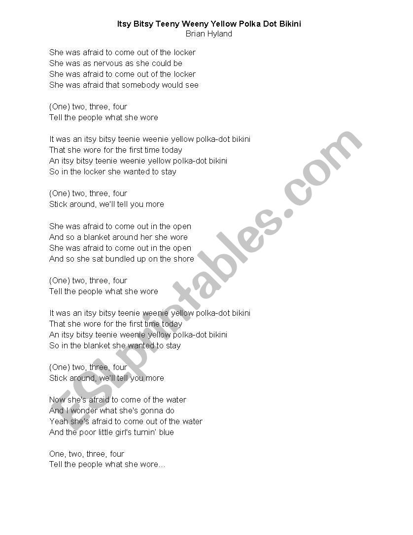 cloze, Itsy Bitsy Teeny Weeny Yellow Polka Dot Bikini song
