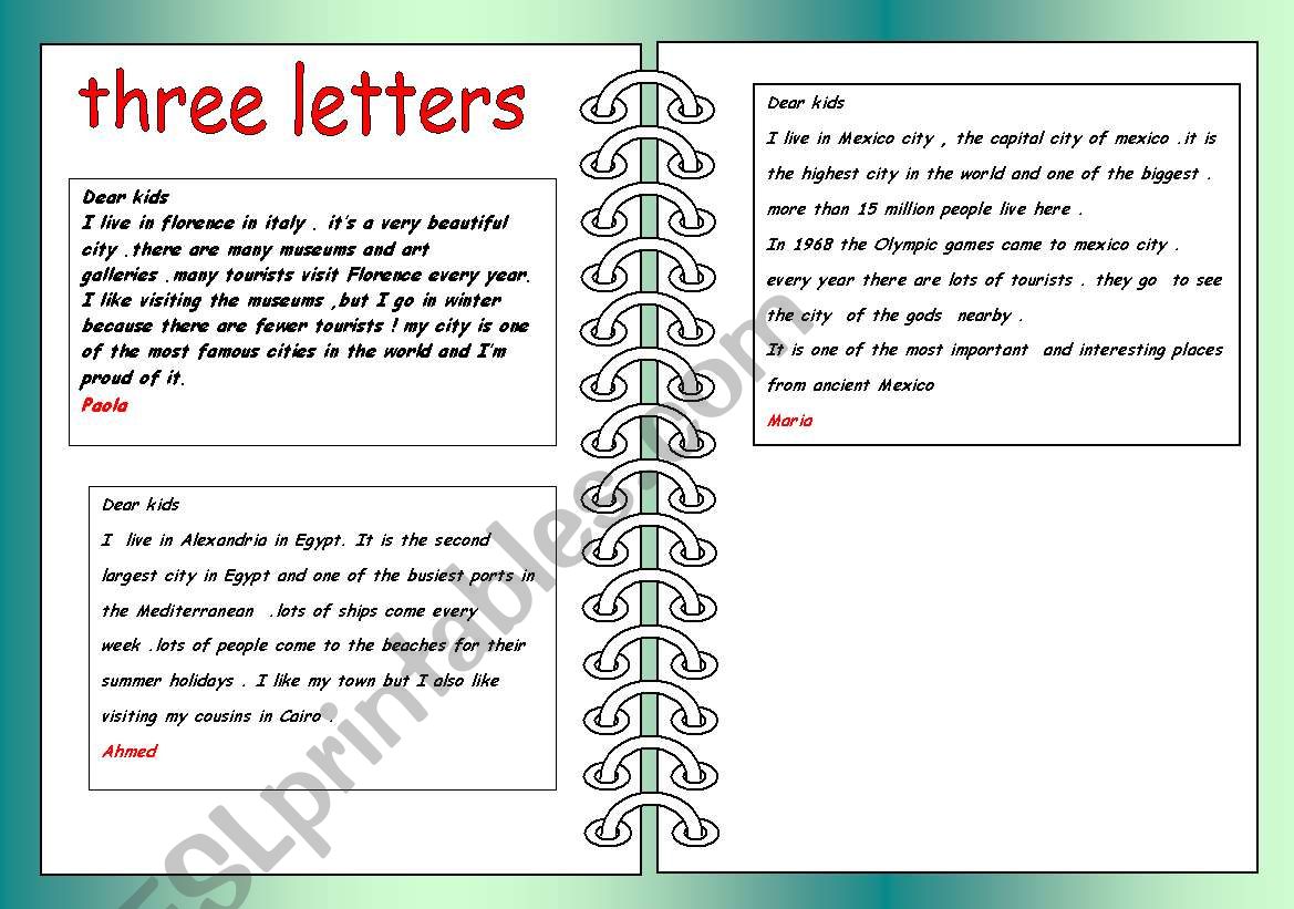 three letters  worksheet