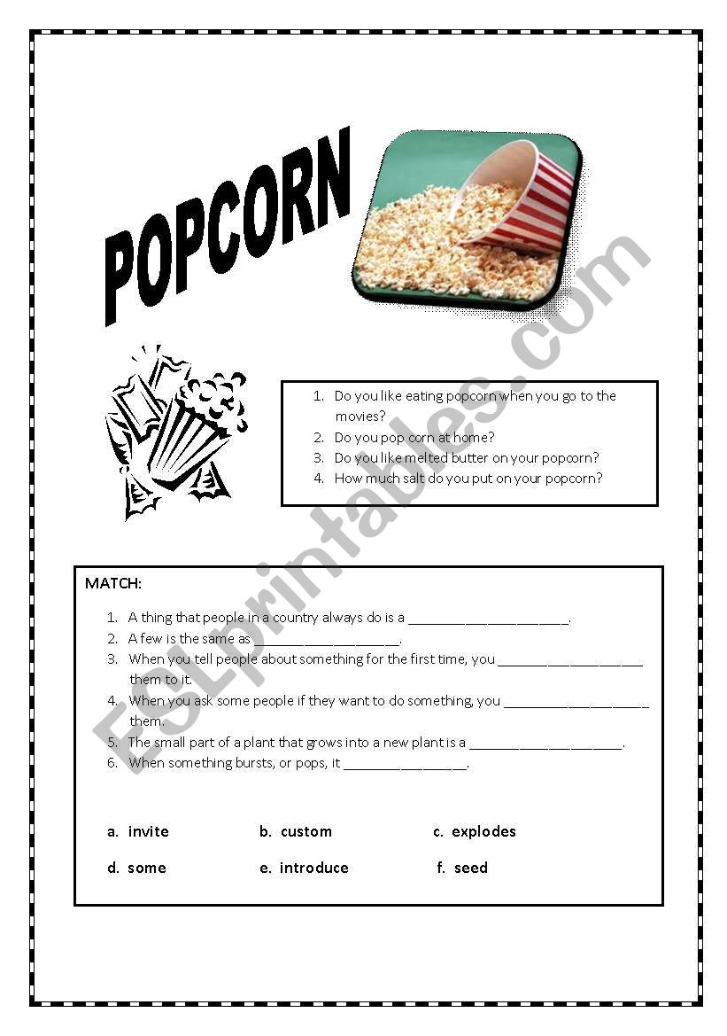 Popcorn worksheet