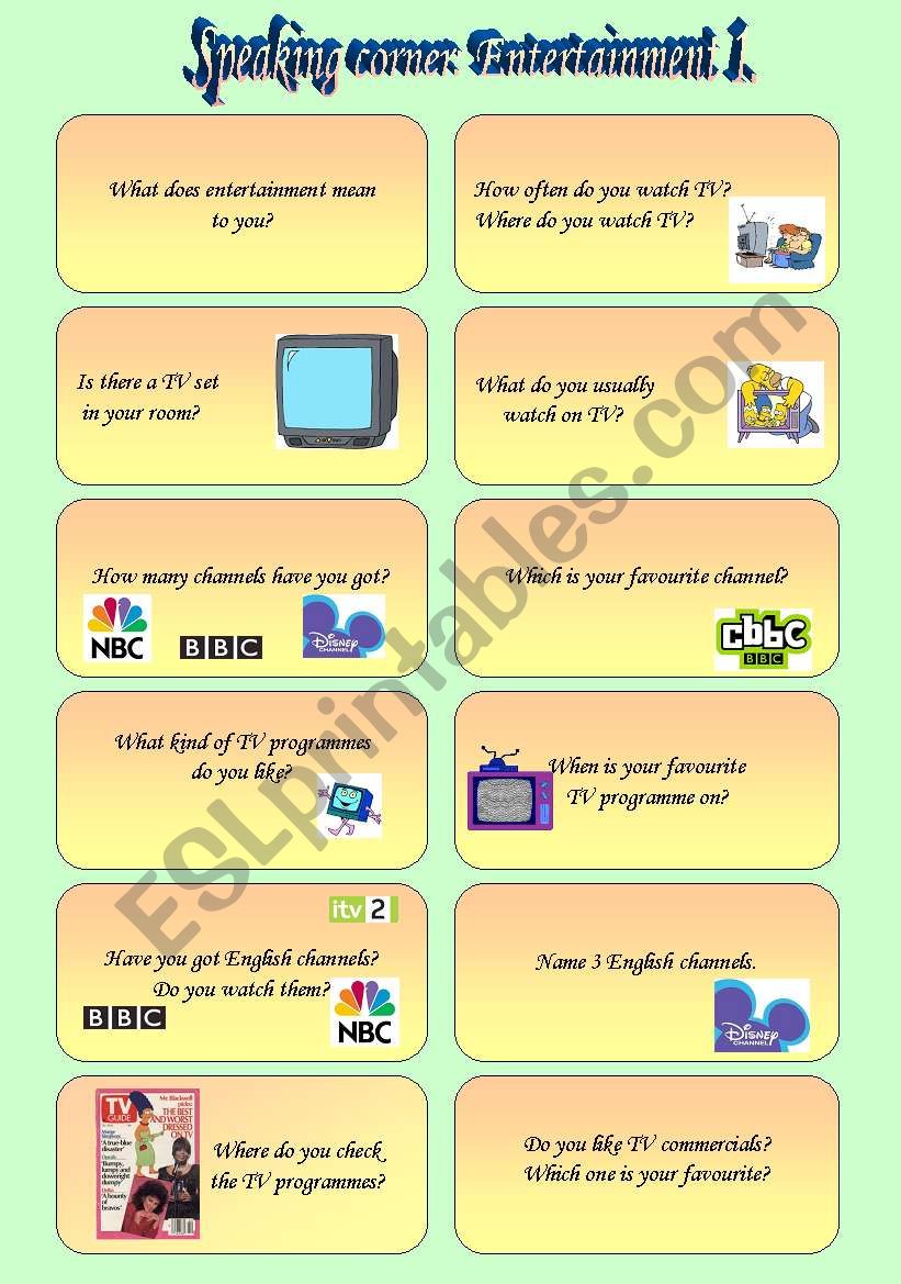 Speaking: Entertainment 1.  worksheet