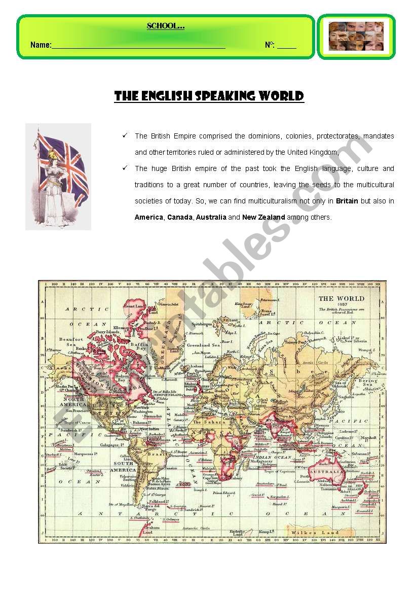 The English Speaking World worksheet