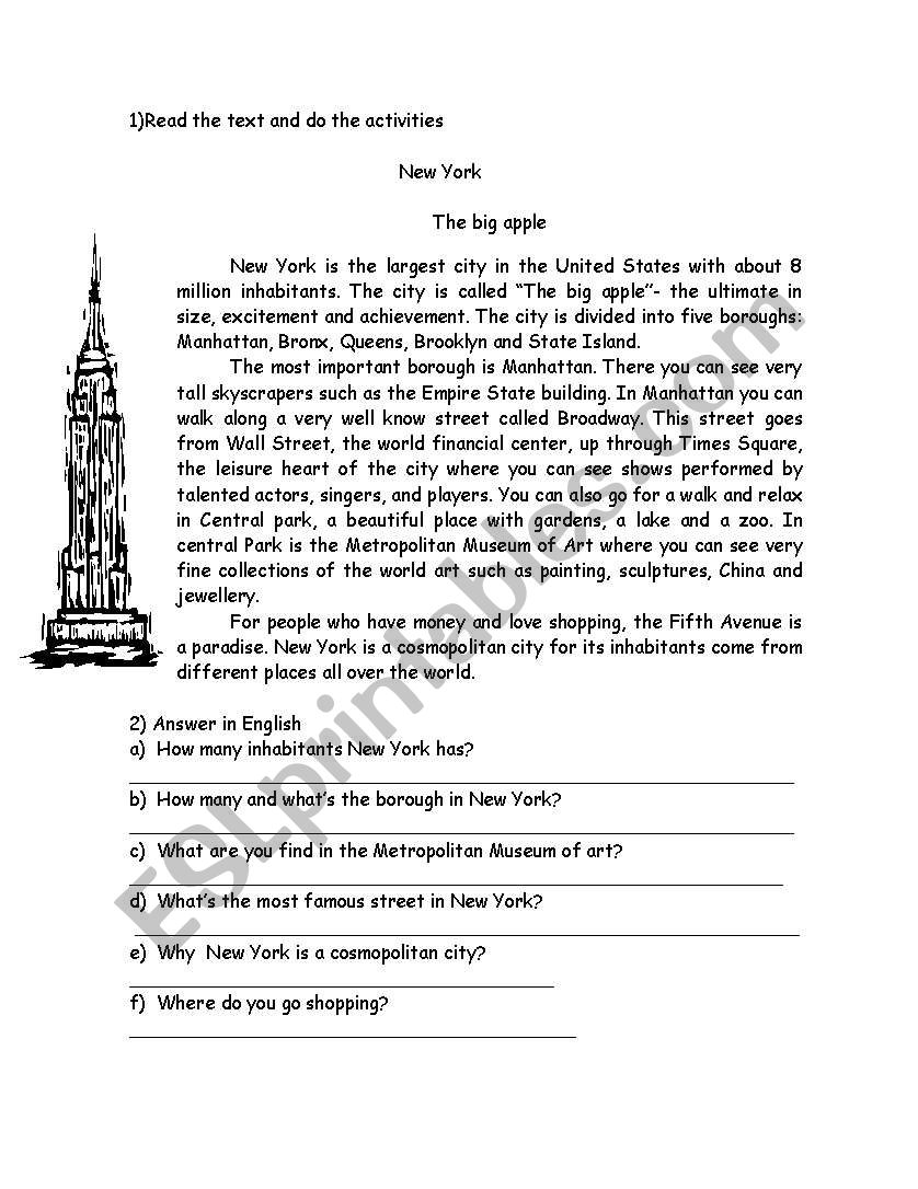 about New York  worksheet