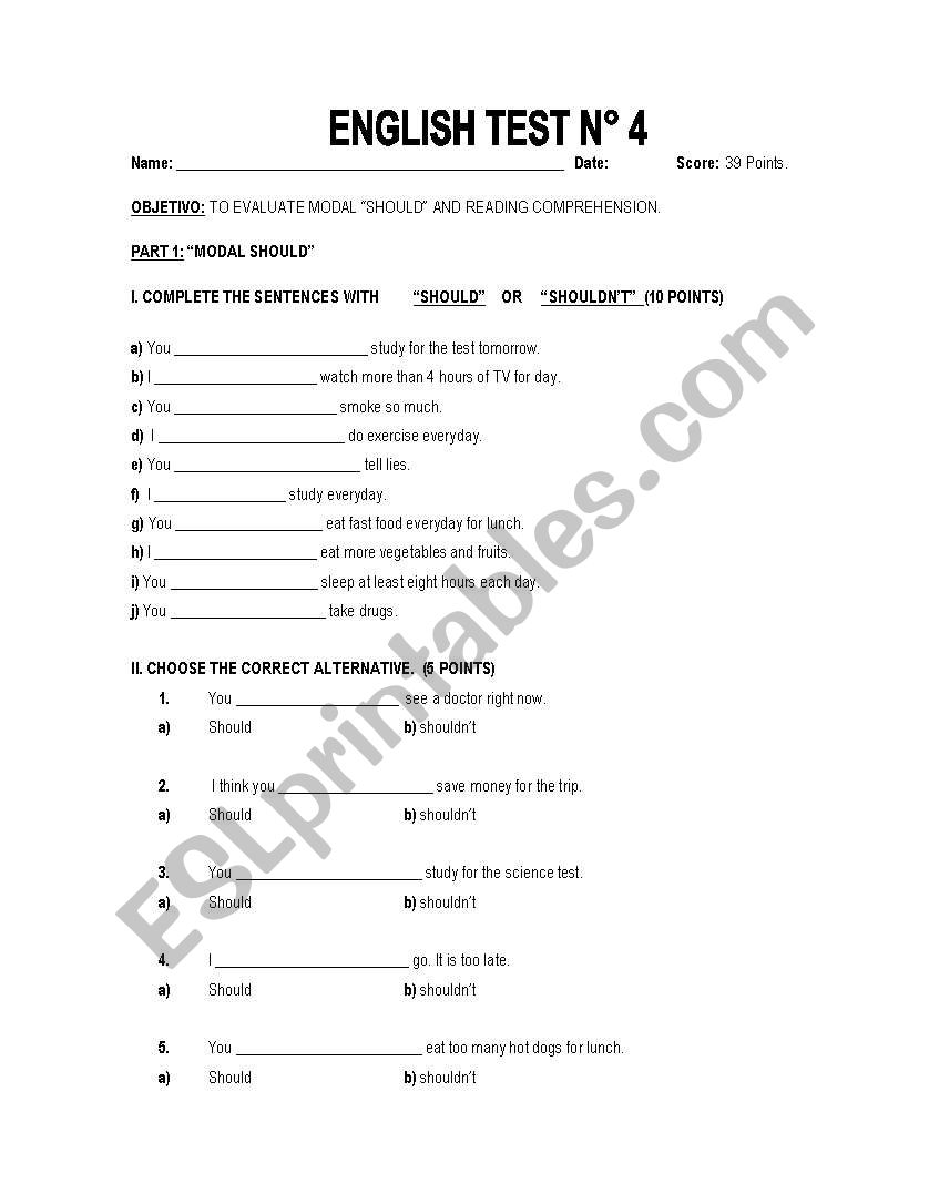 English test  worksheet