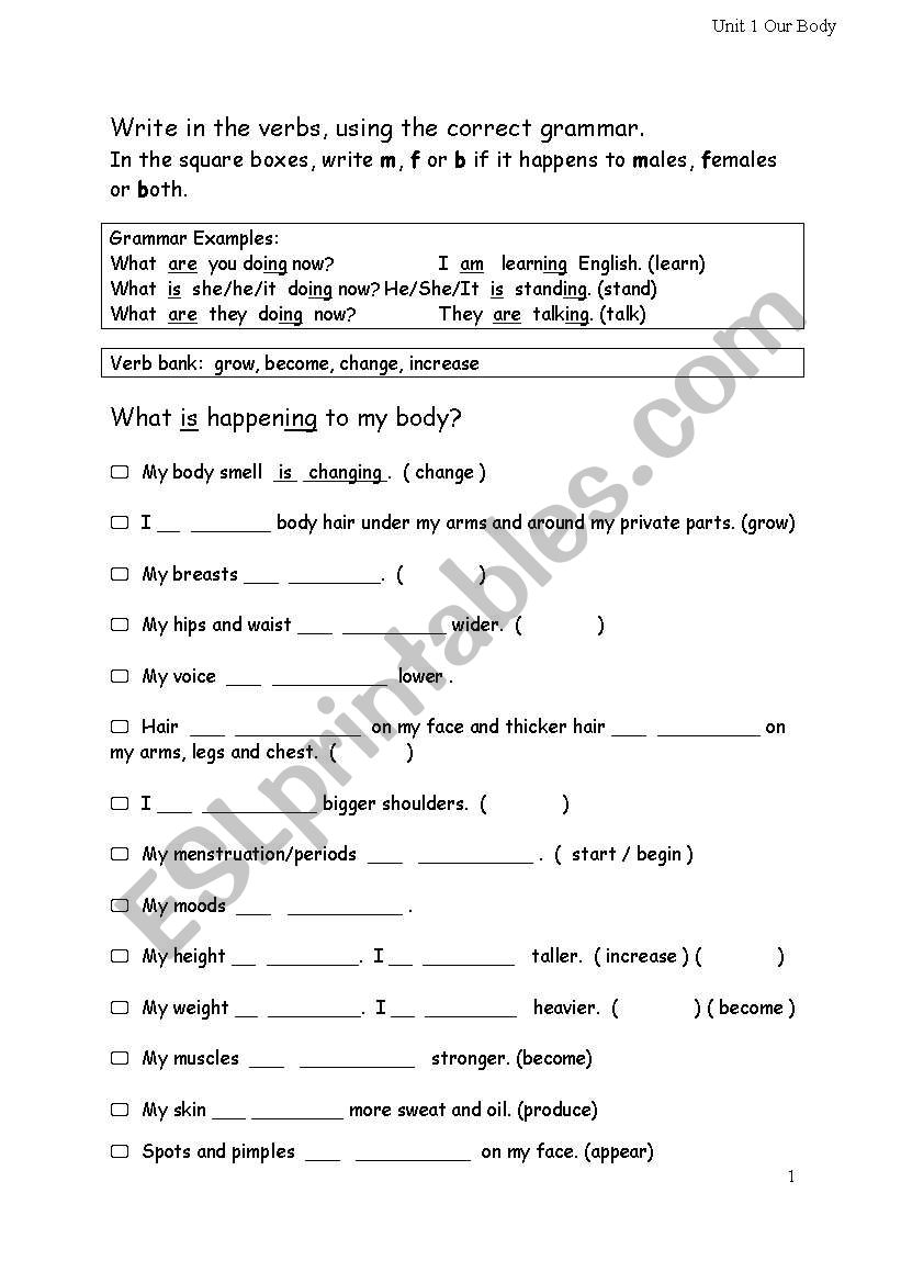 My Body and Mind - Growing Up worksheet