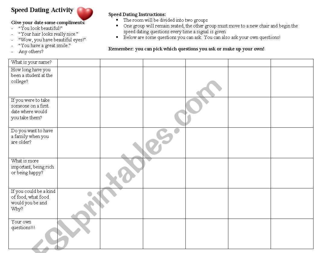 Speed Dating ESL Activity worksheet