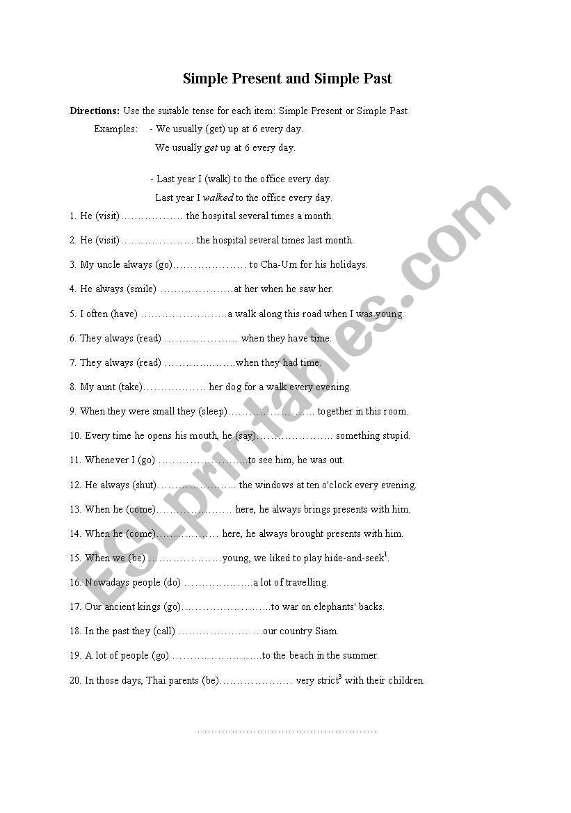 present and past simple worksheet