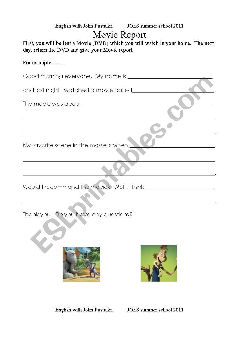 Movie Report worksheet