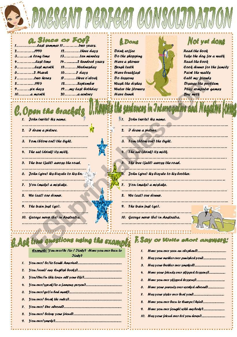 PRESENT PERFECT CONSOLIDATION EXERCISES.