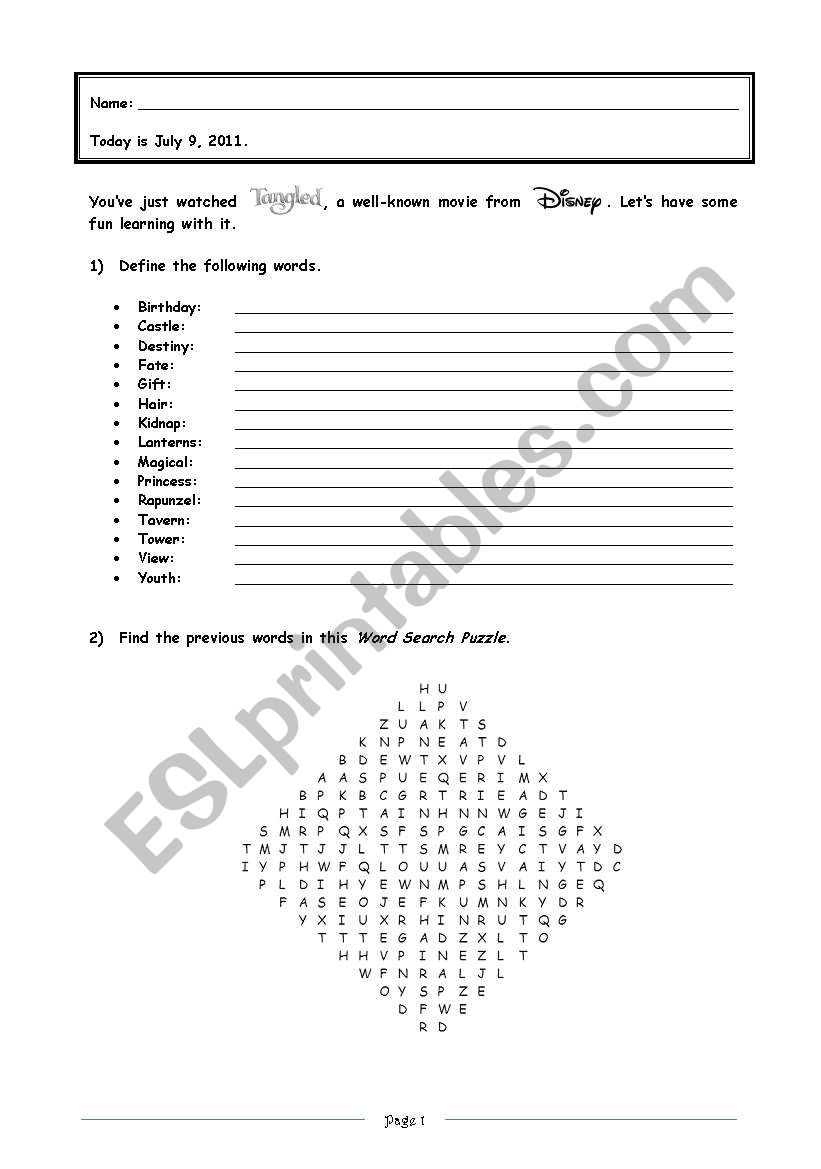 Tangled, the Movie ::: Worksheet # 1