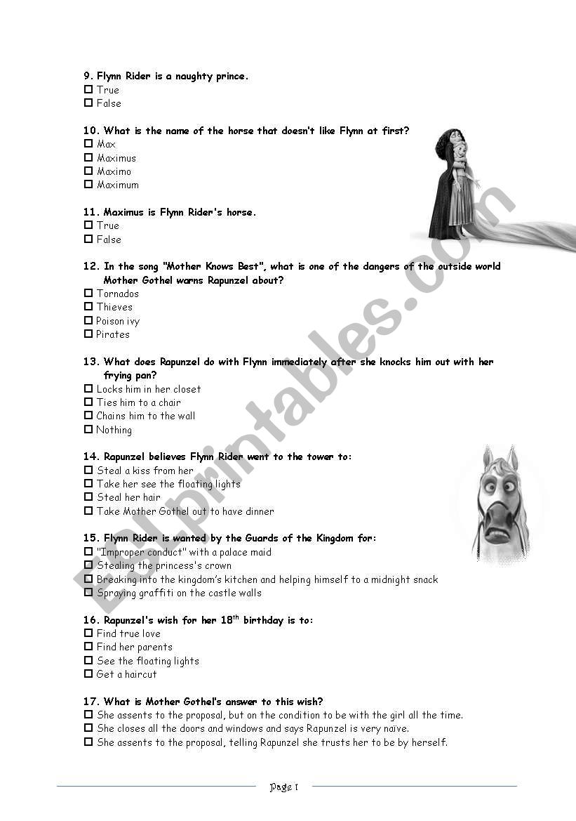 Tangled, the Movie ::: Worksheet # 2