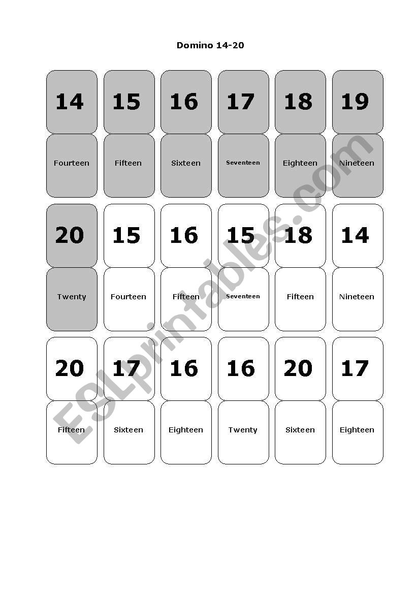 Domino 14-20 worksheet