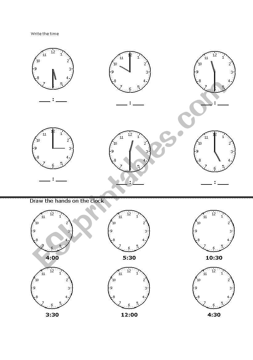 Clocks worksheet