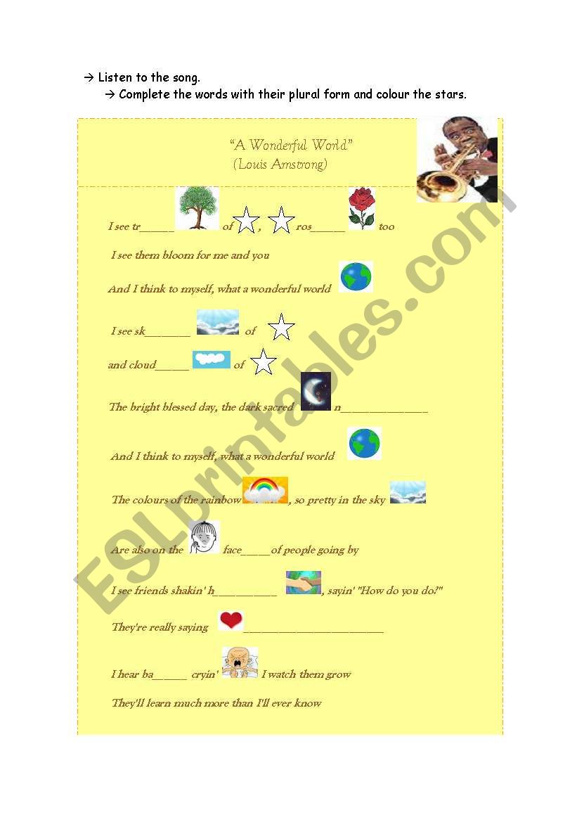 What a wonderful world worksheet