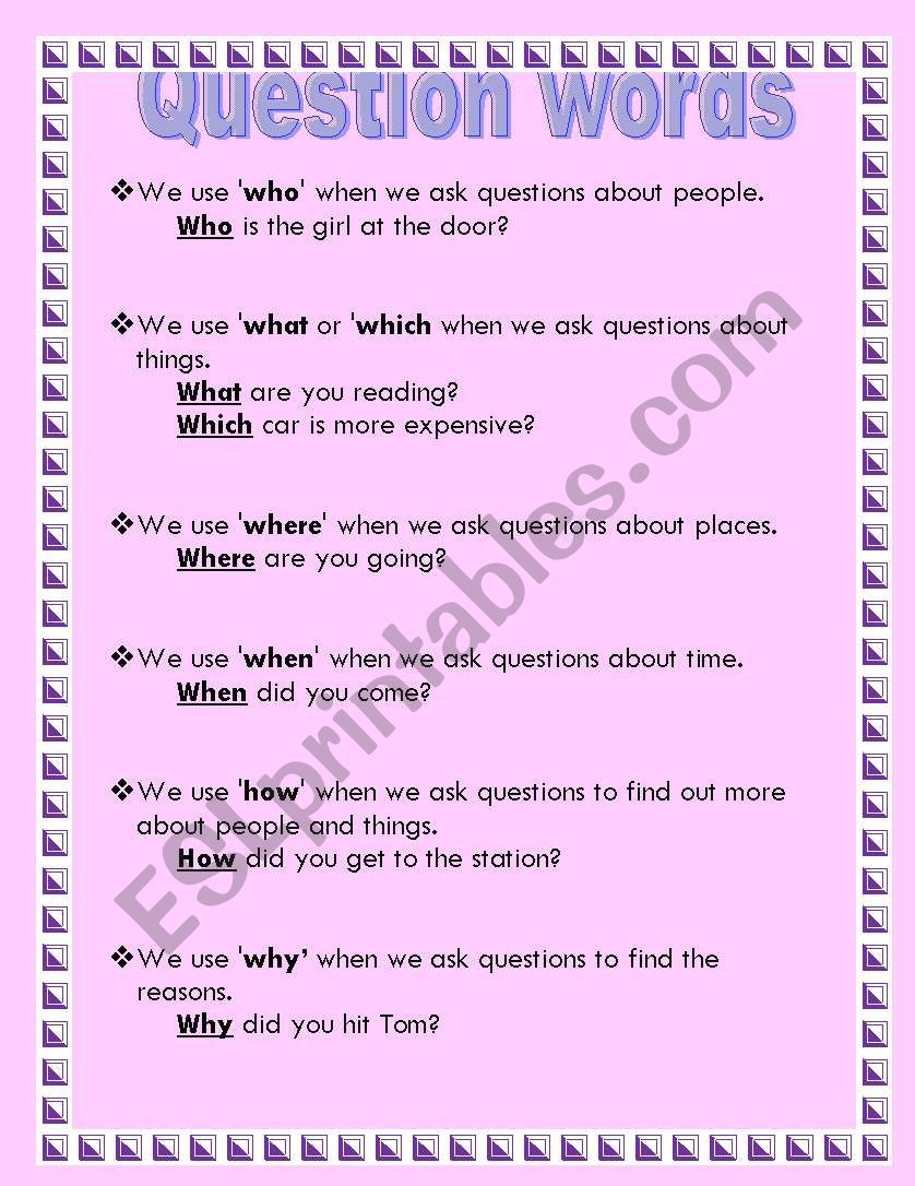 question words worksheet