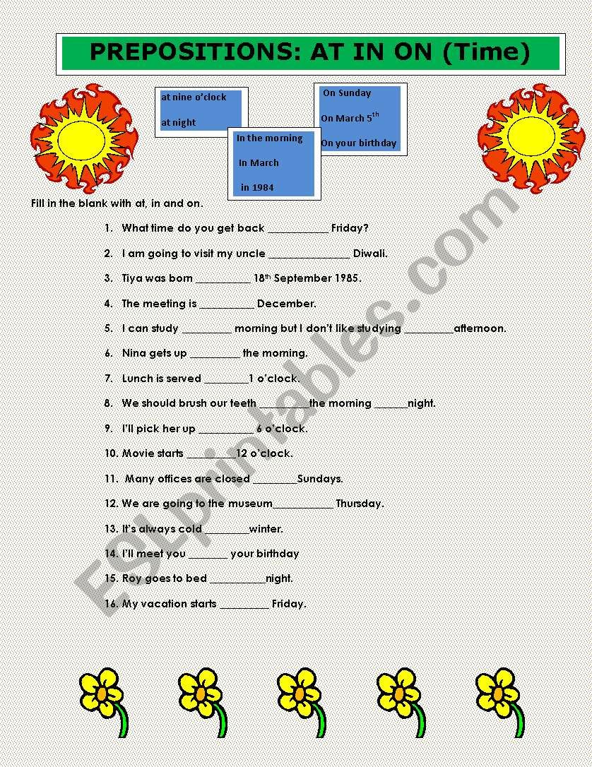 Prepositions  worksheet