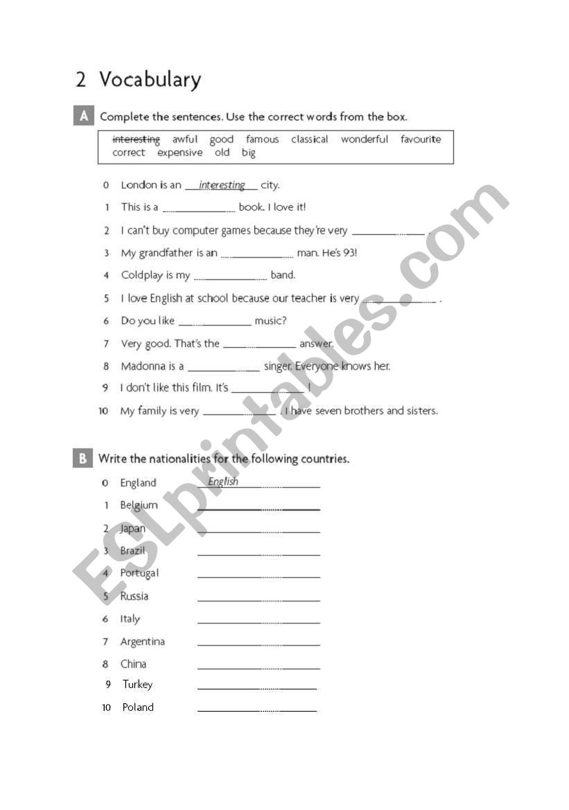 vocabulary review test worksheet