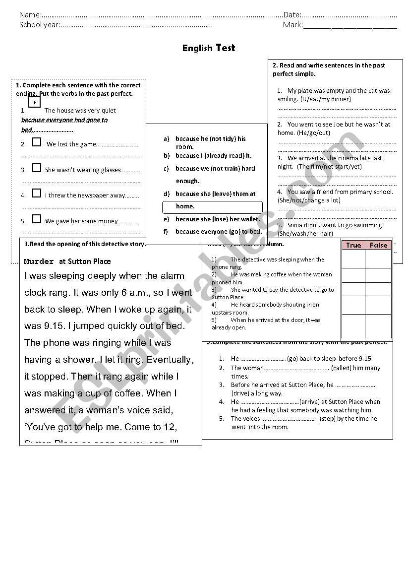 Past perfect Test or extra practice