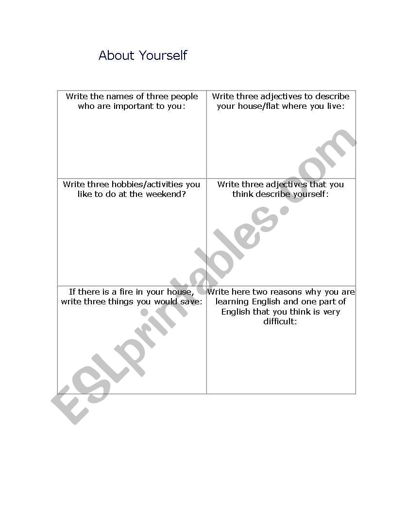 about yourself worksheet