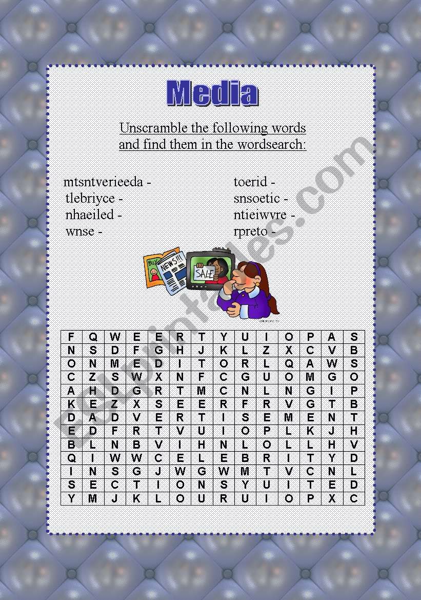 Wordsearch Media worksheet