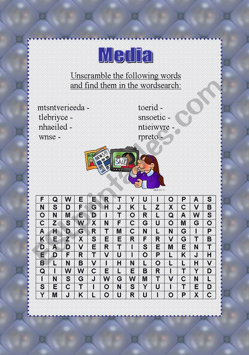 Wordsearch Â´MediaÂ´ worksheet