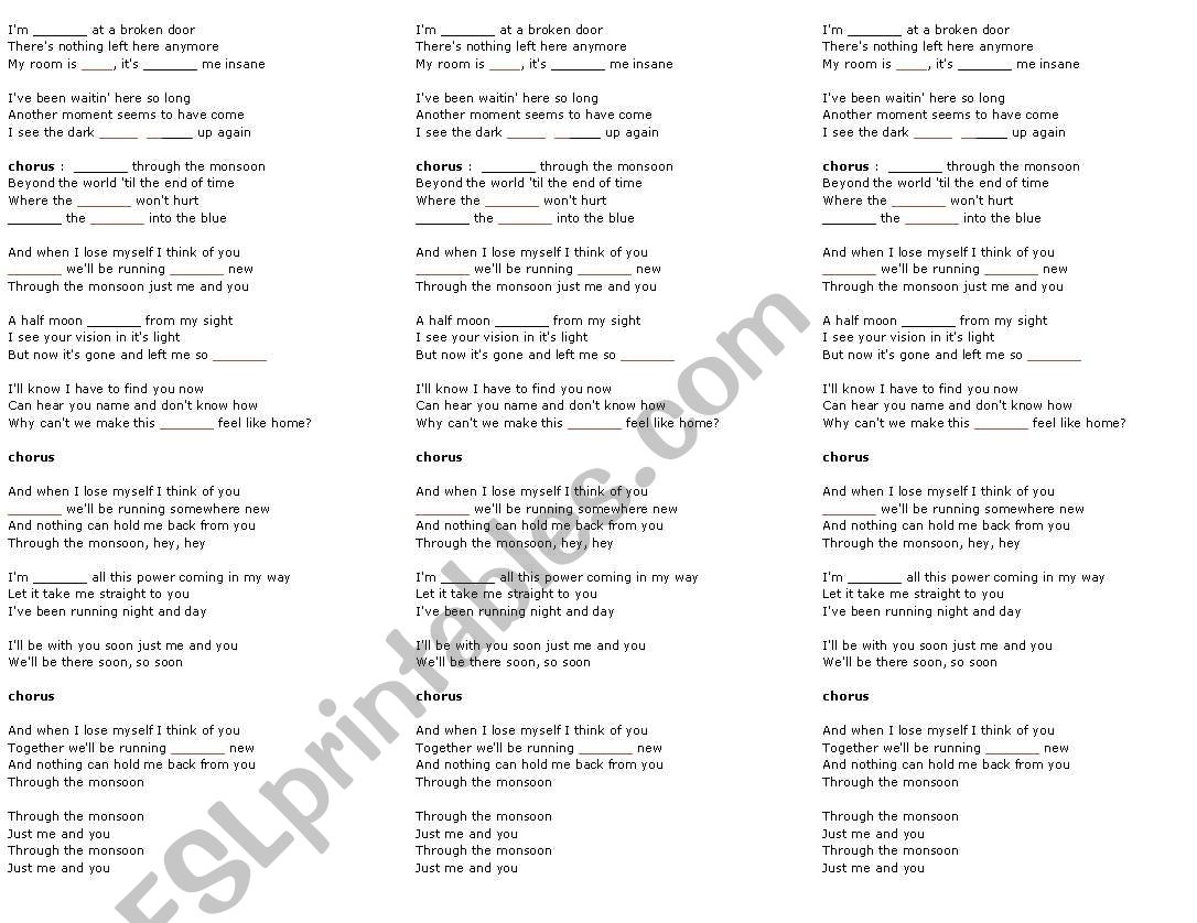 present continuous songs worksheet