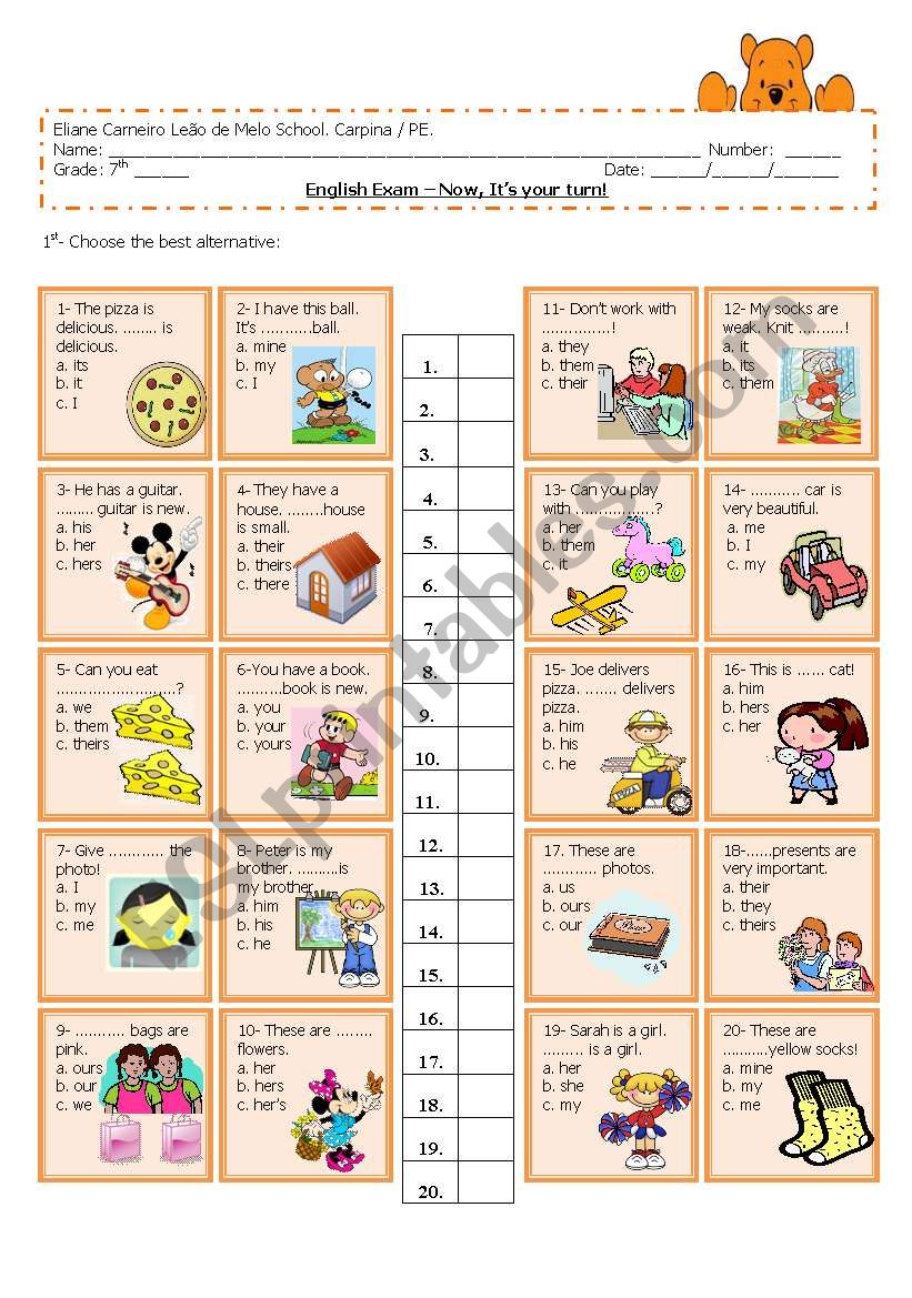 object and subject pronouns/ adjective possessive - multiple choice