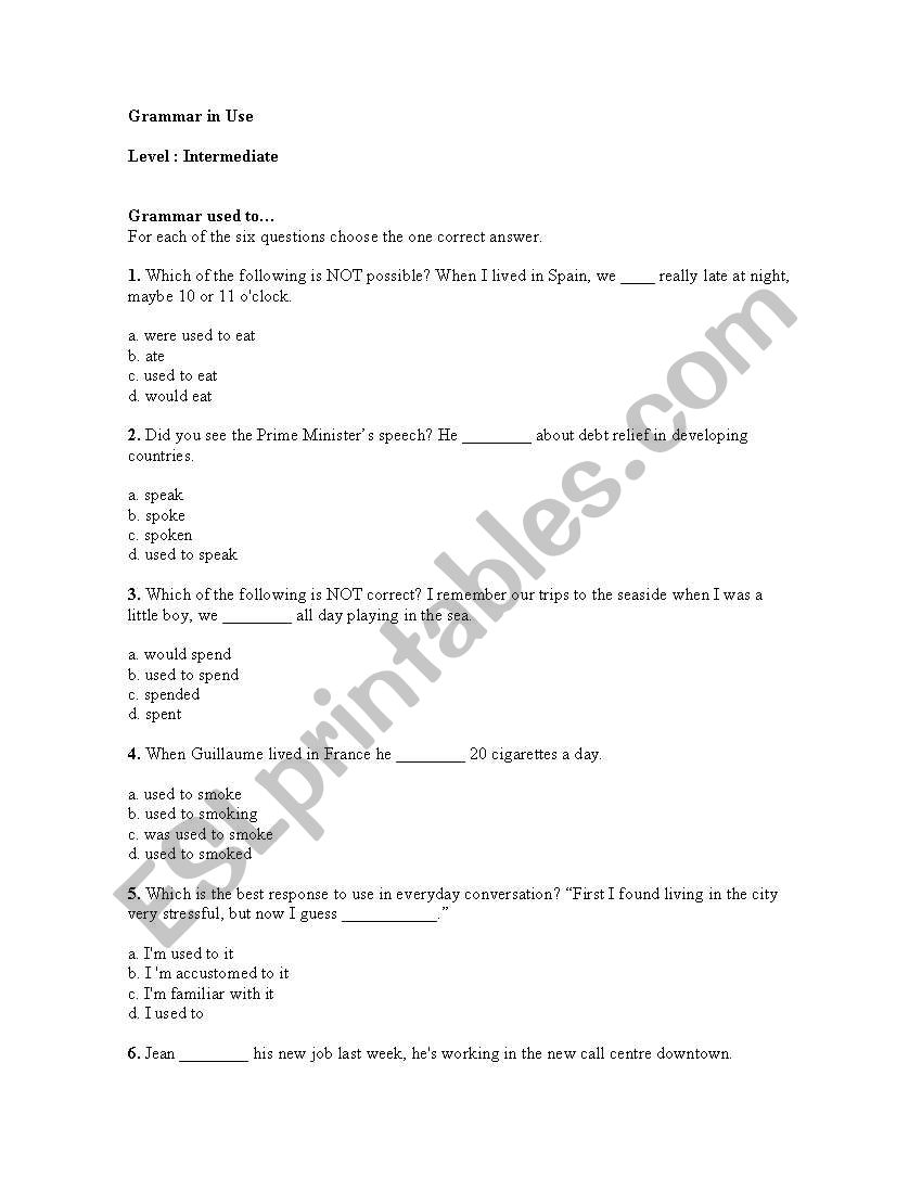 Grammar in Use worksheet