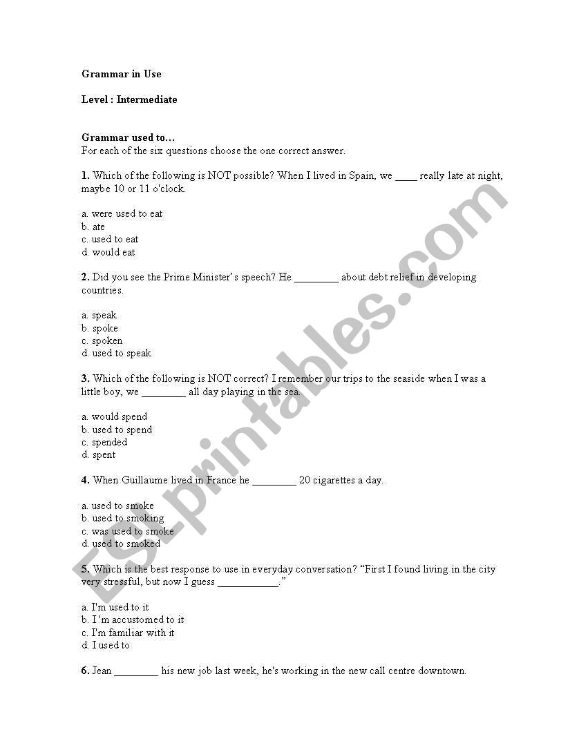 Grammar in Use worksheet