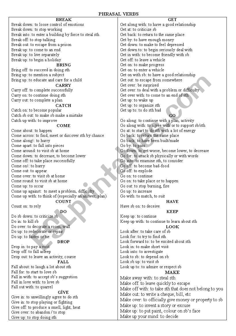 Phrasal Verbs worksheet