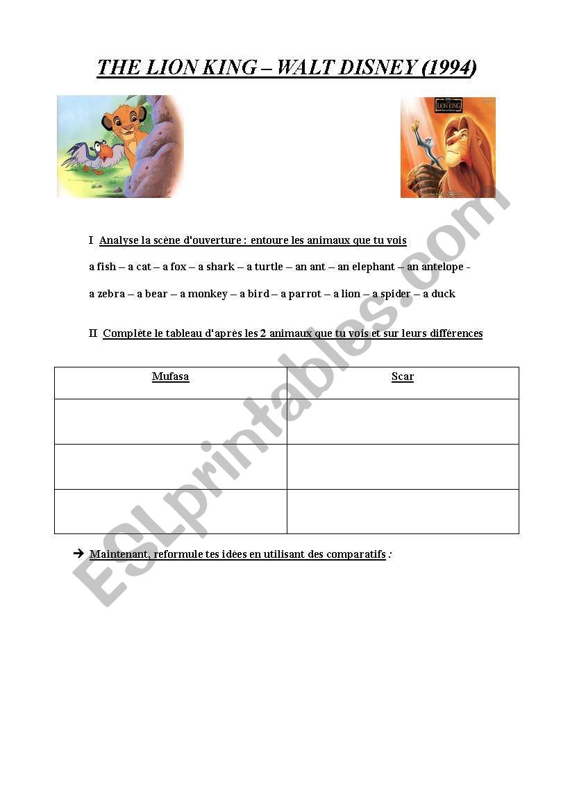 Lion King worksheet