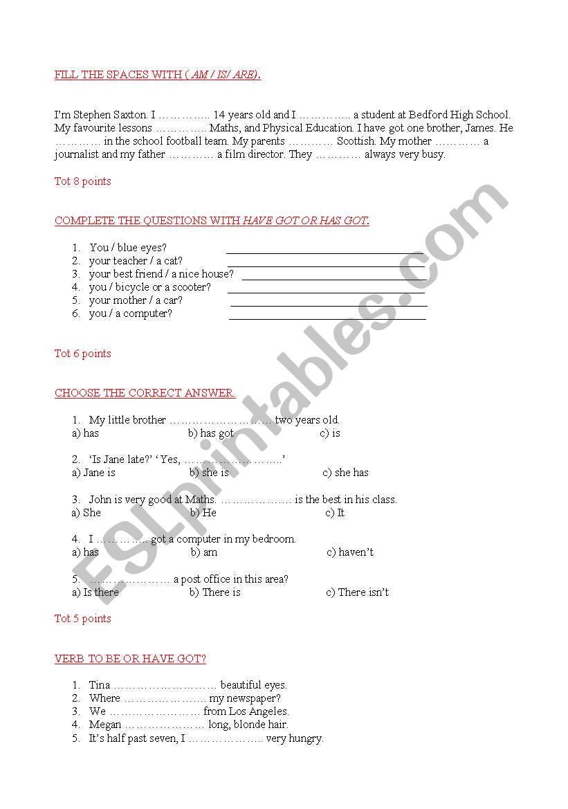 ELEMENTARY TEST worksheet