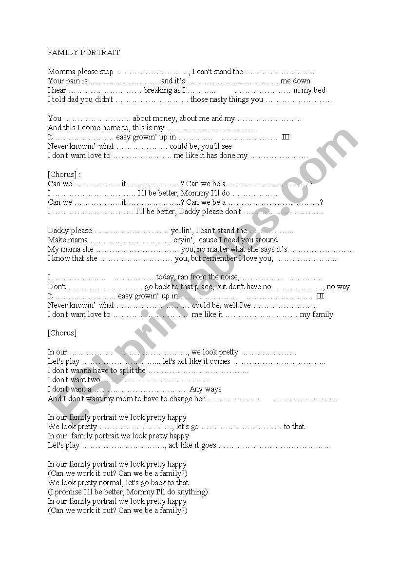 Family Portrait worksheet