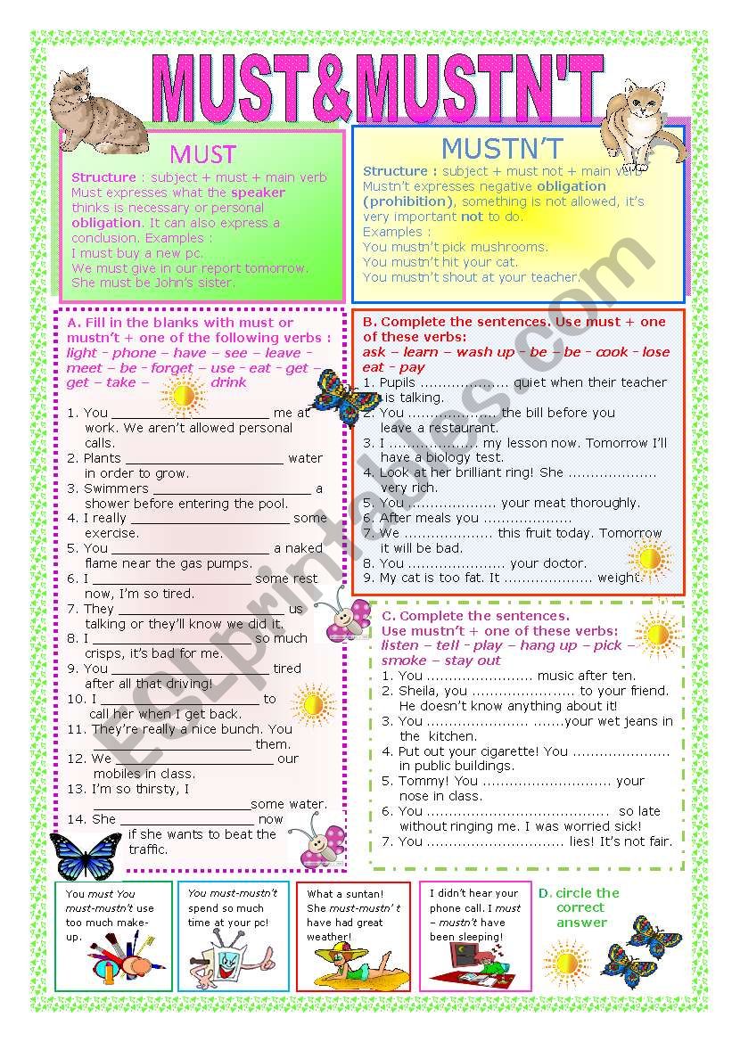 Must & Mustnt + Key worksheet