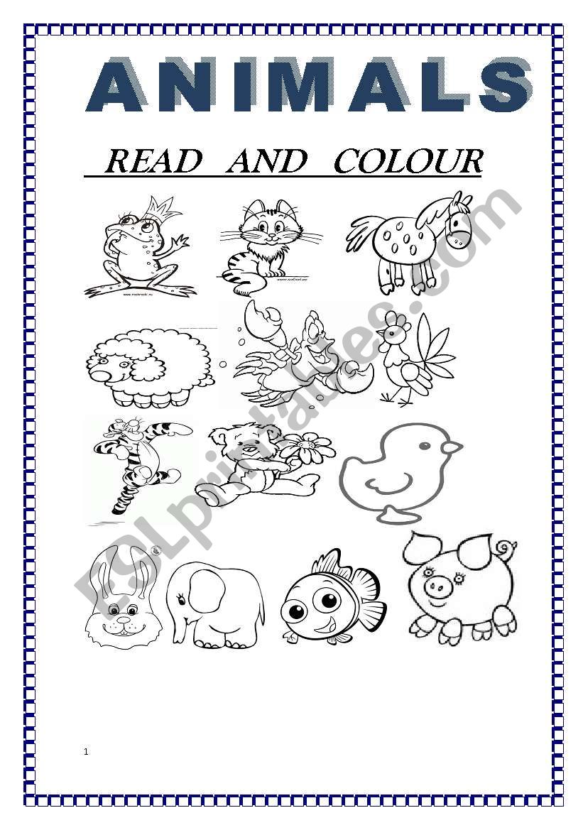 Animals.Read And Colour.#1 worksheet