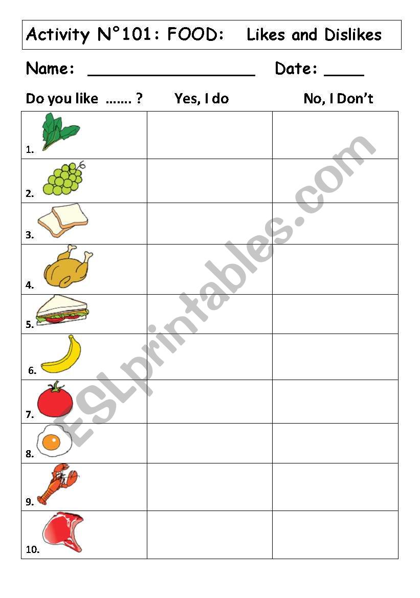 DO YOU LIKE?  No 101 worksheet