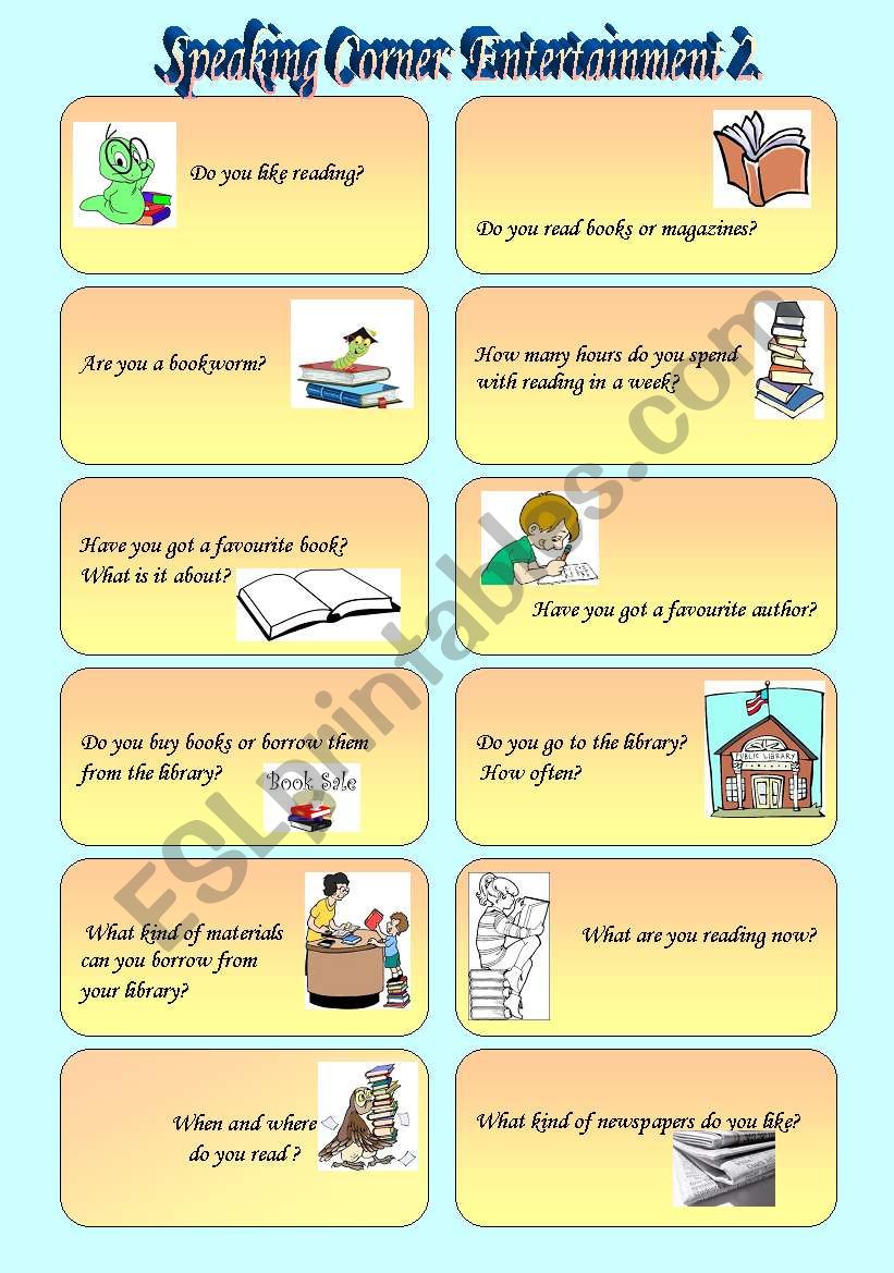 Speaking : Entertainment 2.  worksheet