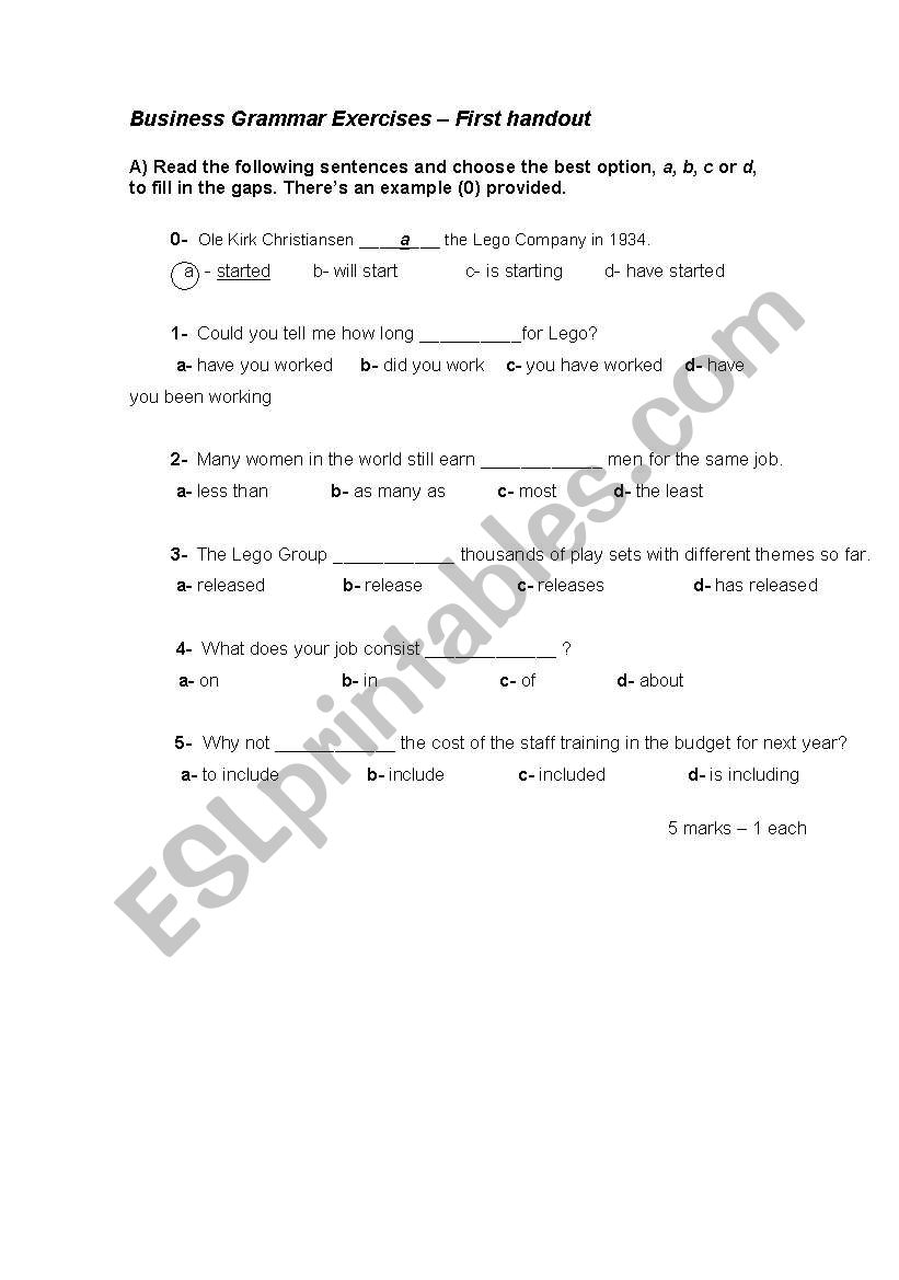 Business English Grammar exercises - Handout 1