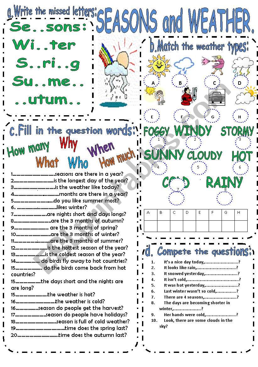 Seasons and weather worksheet