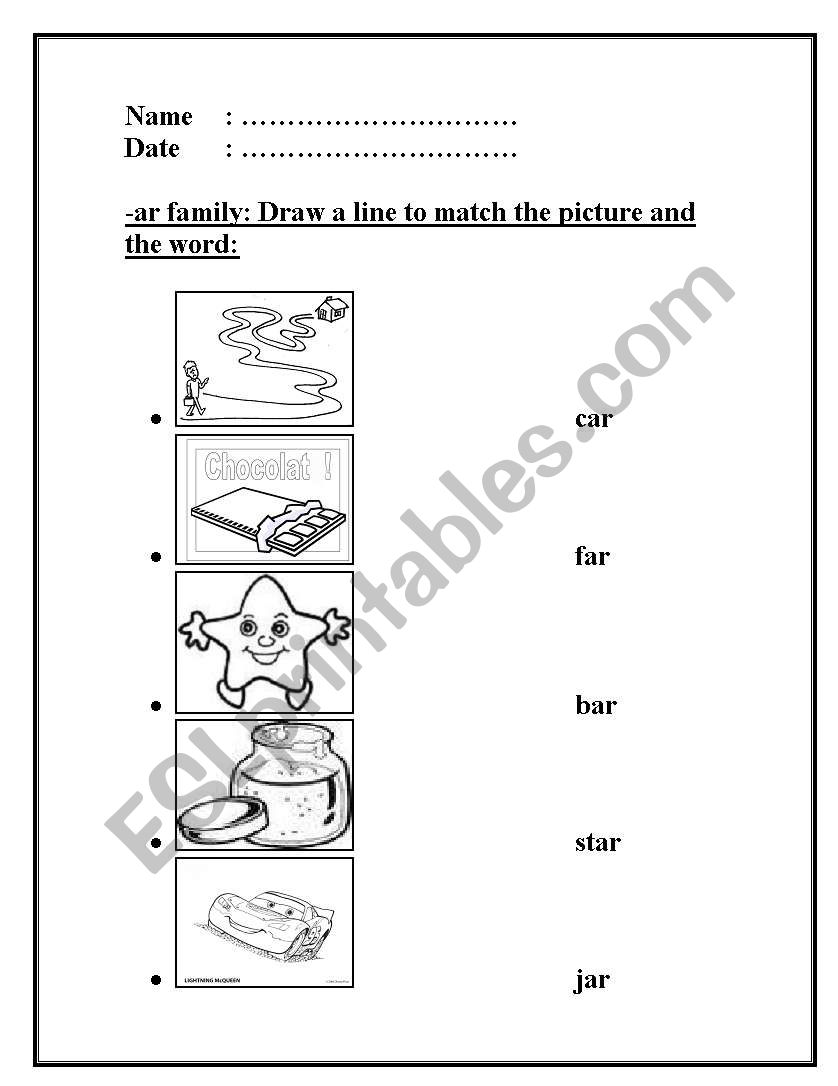 -ar family worksheet worksheet