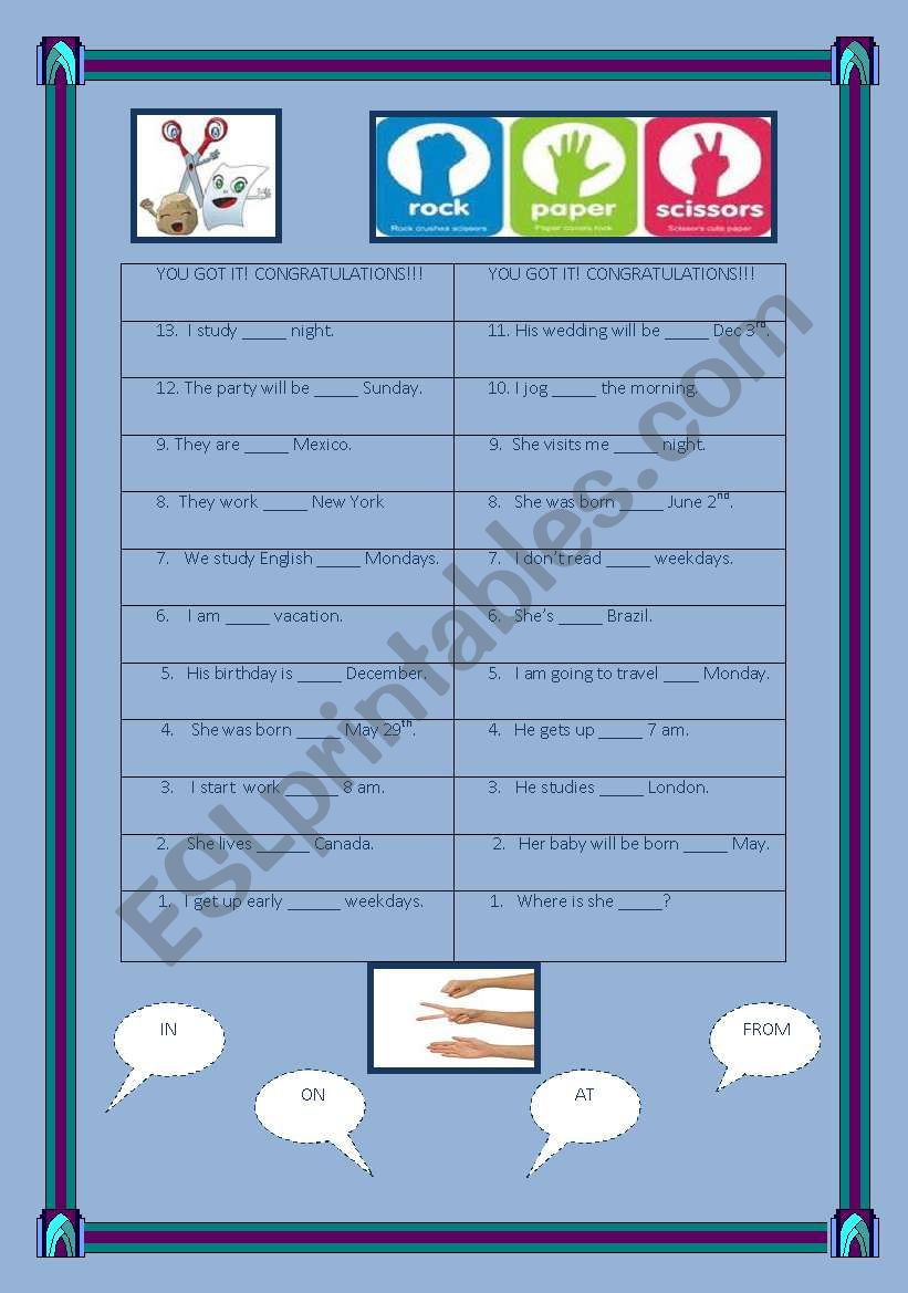 Rock, paper, scissors worksheet