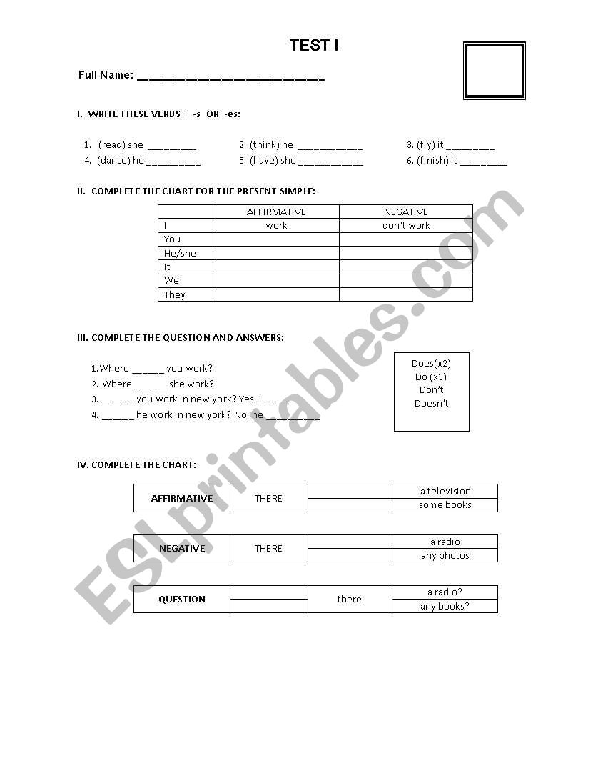 TEST worksheet