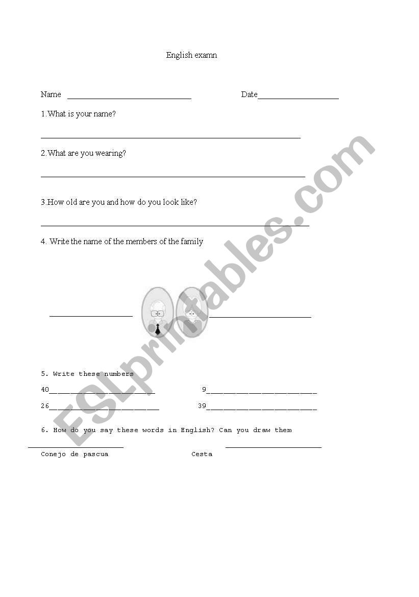 examn worksheet