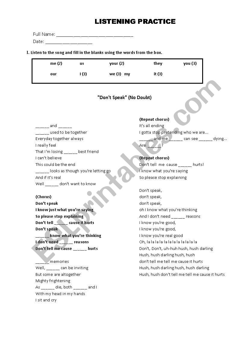listening practice worksheet
