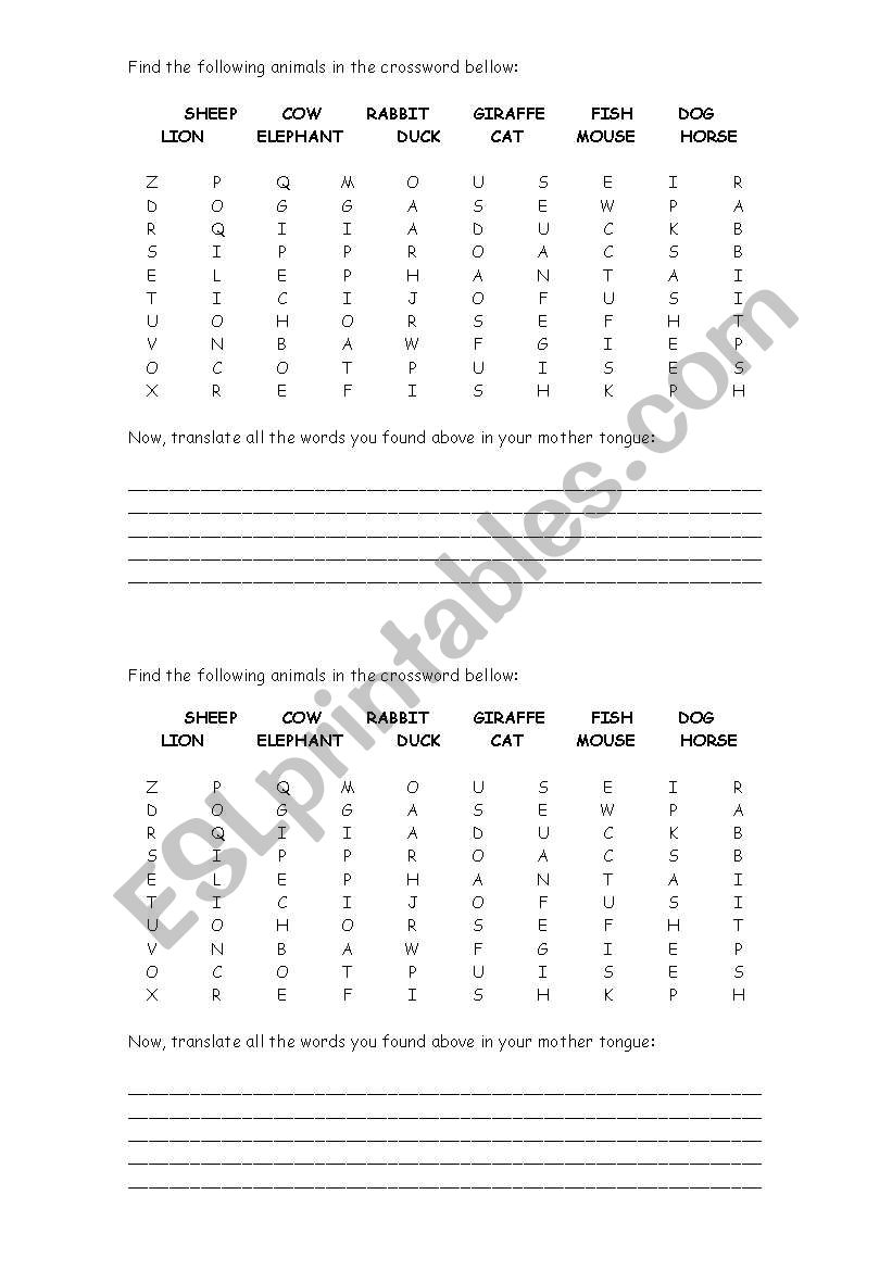 The Animals Activity worksheet