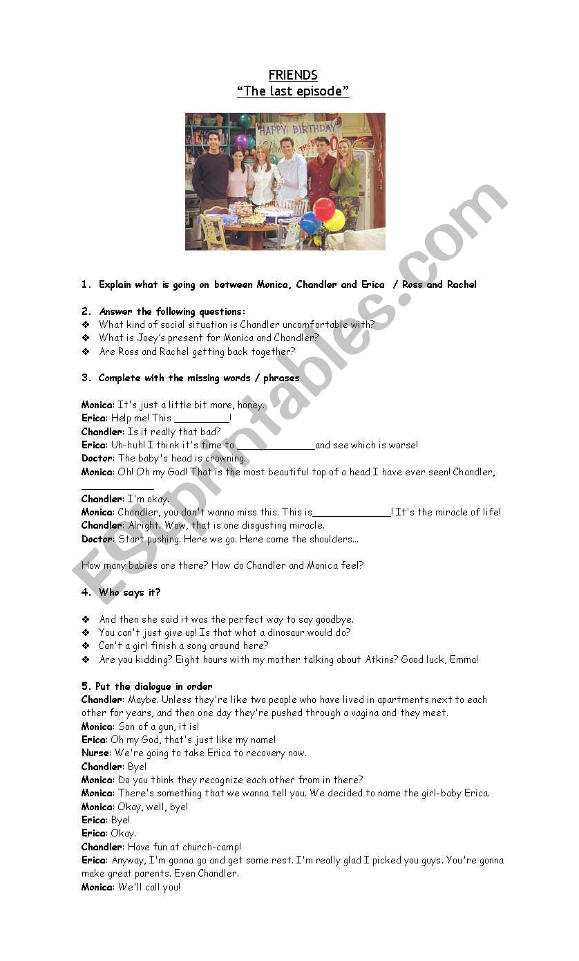 FRIENDS THE LAST EPISODE worksheet