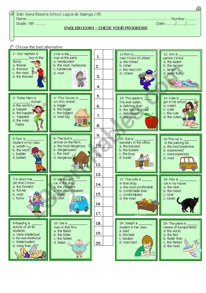 superlative form of adjectives - multiple choice