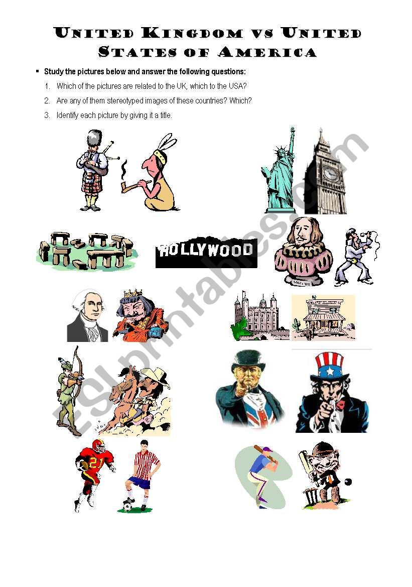 Stereotypes - US vs UK worksheet